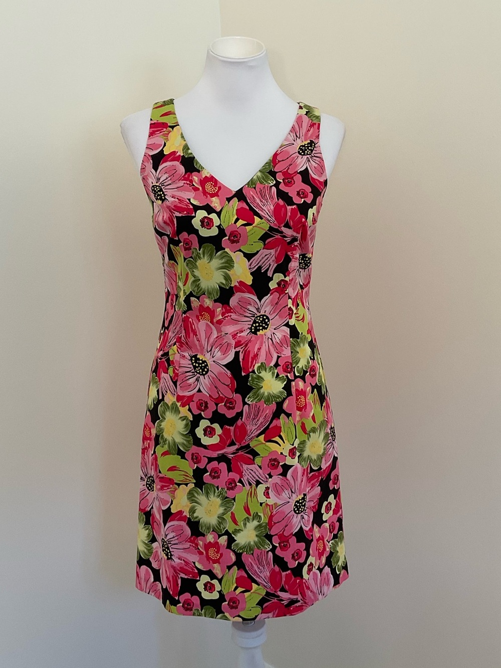 Lily (by Split) Black Floral Midi Dress with Pink & Green Blooms